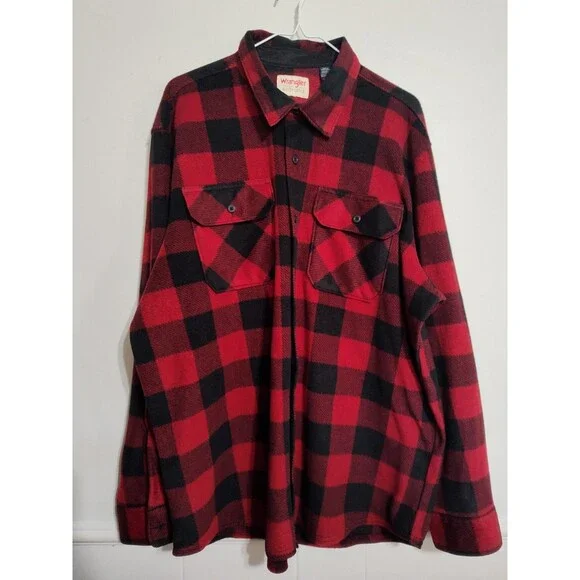 Wrangler Authentics Buffalo Plaid Fleece Shirt Long Sleeve Red Black Mens XL - Picture 1 of 6